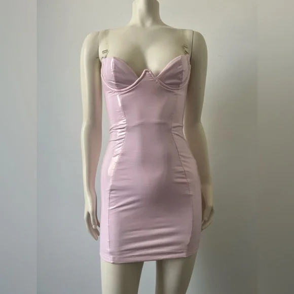 **SOLD*** Oh Polly Pastel Pink Vinyl Bodycon Mini Dress - Picture 2 of 10